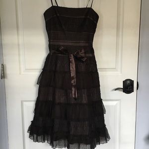 BCBG MAXAZRIA Strapless Black Nude Overlay Dress